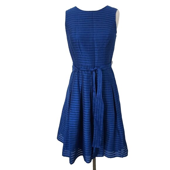 Tommy Hilfiger Fit Flare Dress Flowy Womens Size 6 Sleeveless Lined Logo Blue - Picture 1 of 12